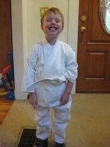 Happy to have his own gi