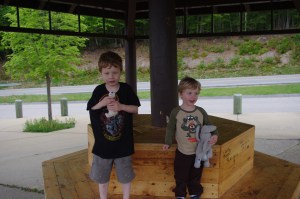 Two boys and two puppies Two boys and two puppies