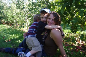 Apple picking with knee brace