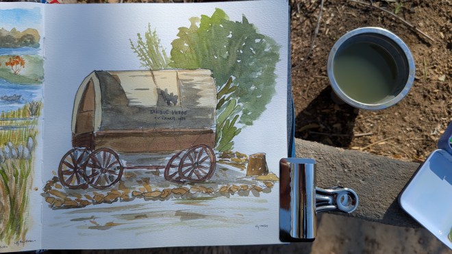A watercolor of the covered wagon