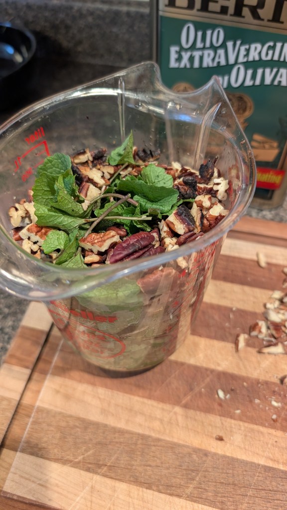 The cleaned leaves, with oil and pecans